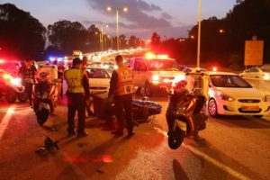 United Hatzalah EMS personnel respond to a car accident.