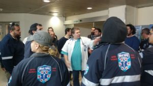 United Hatzalah volunteers get prepped on helping out at Wolfson Hospital in Holon as part of the hospital liaison program.